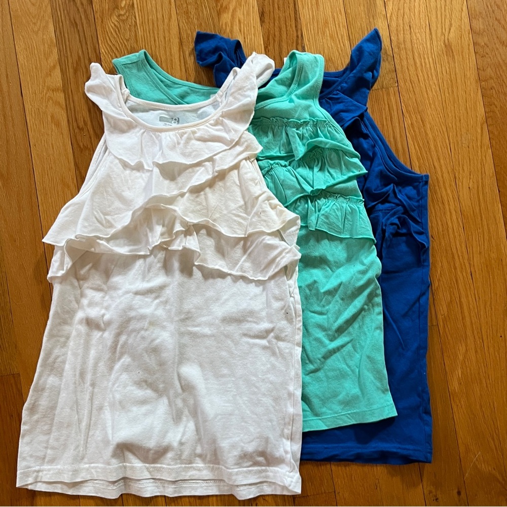 Crazy 8 girls XL Lot of 3 Kids Ruffle Tank Tops - White, Teal, Royal Blue